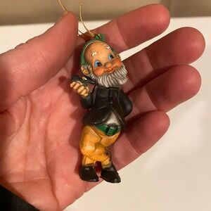 Vintage Elf Ornament‎ Smoking Pipe Retro Kitsch Holiday Decoration